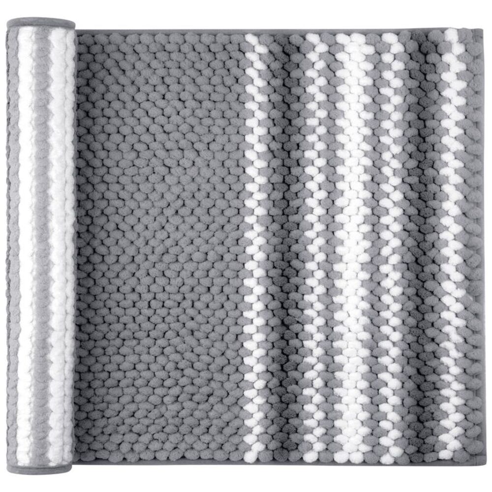 Chenille Bathroom Rug Striped 20"x32" Dark Gray and White